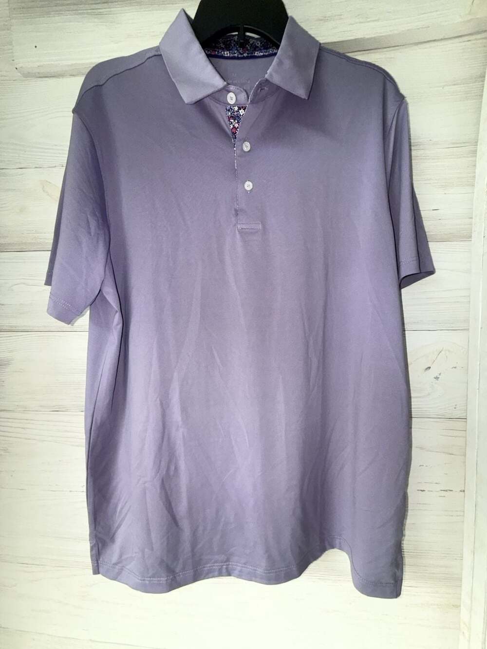 Men's Size M Purple Performance Polo Shirt with Floral Trim